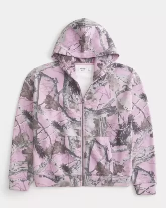 Kastenförmiger Kapuzenpullover mit Camouflage-Muster und Reißverschluss Kastenförmiger Kapuzenpullover mit Camouflage-Muster und Reißverschluss