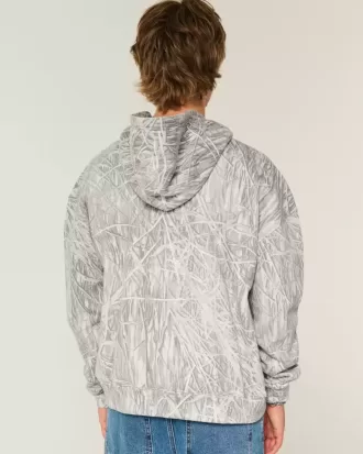 Kastenförmiger Kapuzenpullover mit Camouflage-Muster und Reißverschluss Kastenförmiger Kapuzenpullover mit Camouflage-Muster und Reißverschluss