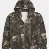 Kastenförmiger Kapuzenpullover mit Camouflage-Muster und Reißverschluss Kastenförmiger Kapuzenpullover mit Camouflage-Muster und Reißverschluss