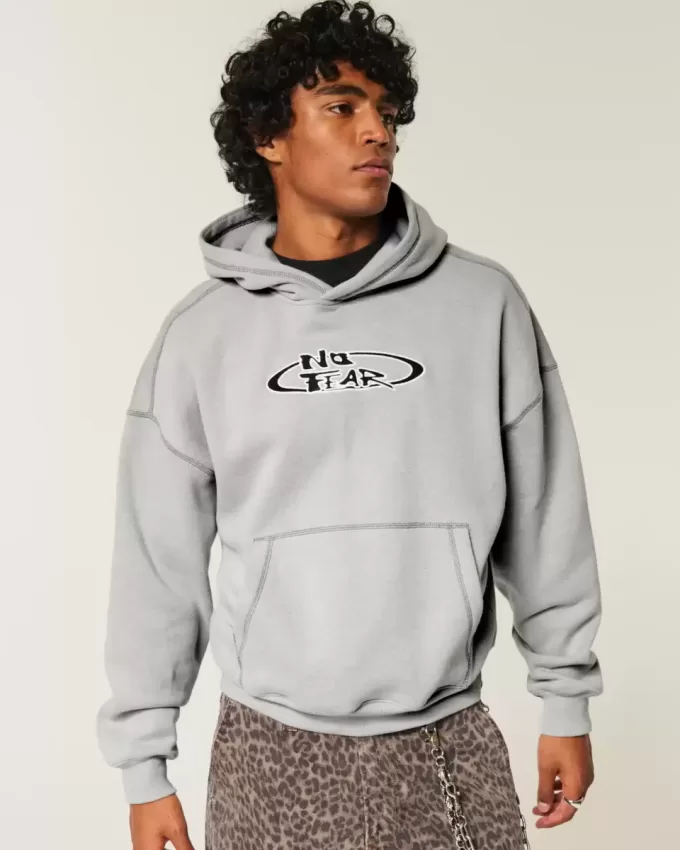 Kastenförmiger Kapuzenpullover mit „No Fear“-Grafik Kastenförmiger Kapuzenpullover mit „No Fear“-Grafik