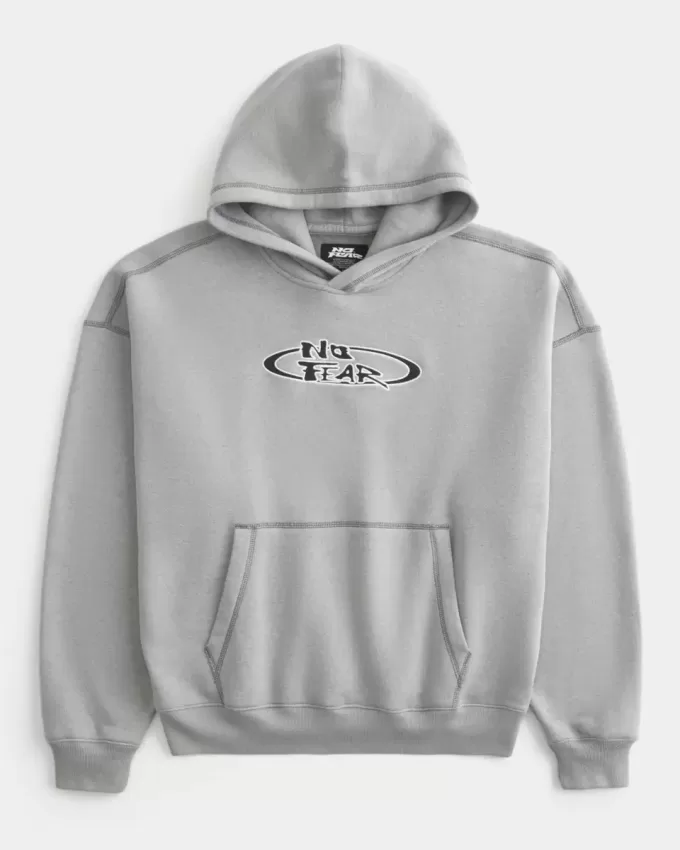 Kastenförmiger Kapuzenpullover mit „No Fear“-Grafik Kastenförmiger Kapuzenpullover mit „No Fear“-Grafik