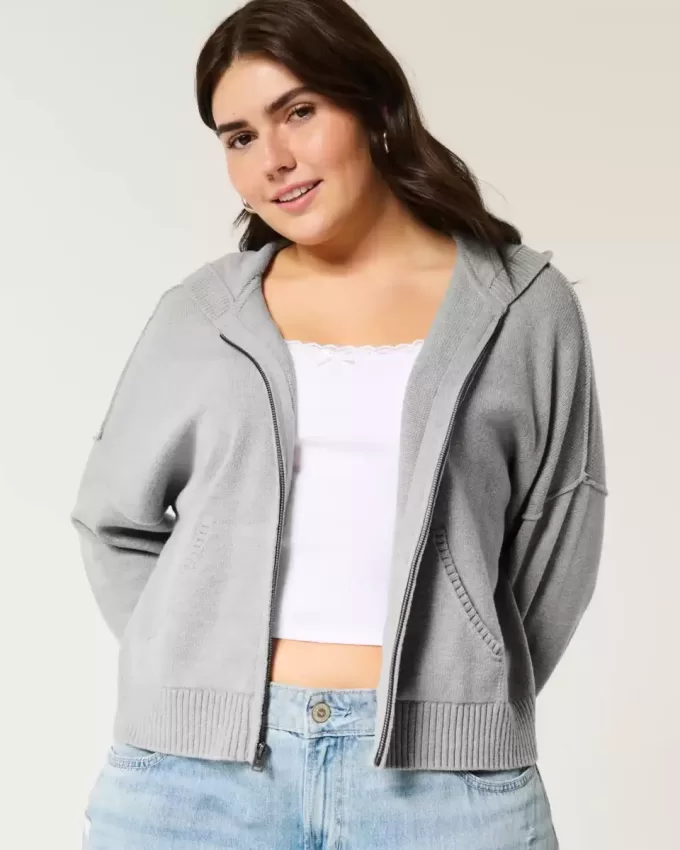 Kastenförmiger Kapuzenpullover mit Reißverschluss Kastenförmiger Kapuzenpullover mit Reißverschluss