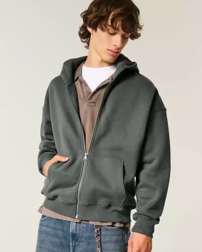 Kastenförmiger Kapuzenpullover mit Reißverschluss Kastenförmiger Kapuzenpullover mit Reißverschluss