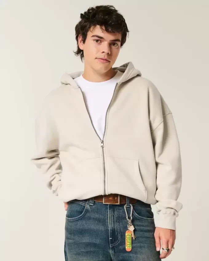 Kastenförmiger Kapuzenpullover mit Reißverschluss Kastenförmiger Kapuzenpullover mit Reißverschluss