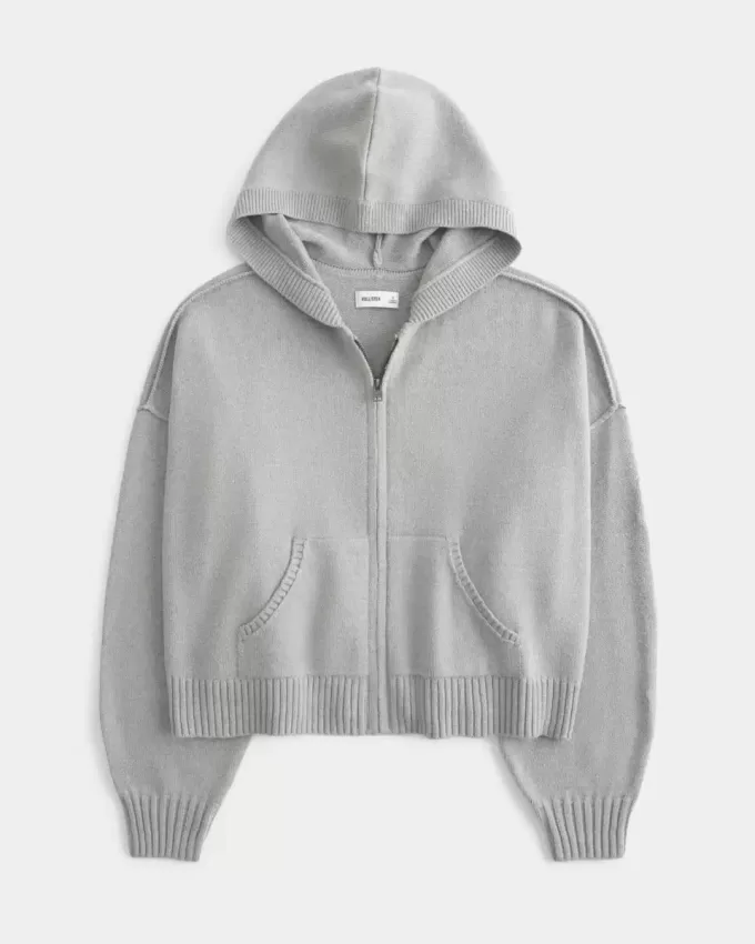 Kastenförmiger Kapuzenpullover mit Reißverschluss Kastenförmiger Kapuzenpullover mit Reißverschluss