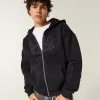 Kastenförmiger Kapuzenpullover mit Reißverschluss und Flammengrafik Kastenförmiger Kapuzenpullover mit Reißverschluss und Flammengrafik
