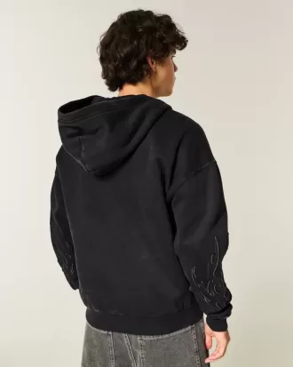 Kastenförmiger Kapuzenpullover mit Reißverschluss und Flammengrafik