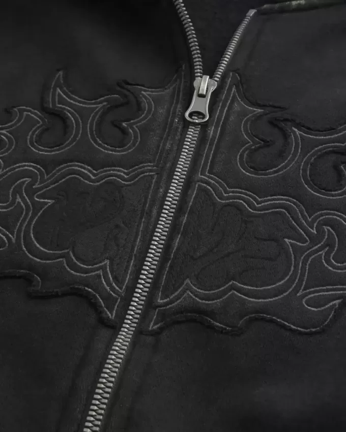 Kastenförmiger Kapuzenpullover mit Reißverschluss und Flammengrafik Kastenförmiger Kapuzenpullover mit Reißverschluss und Flammengrafik
