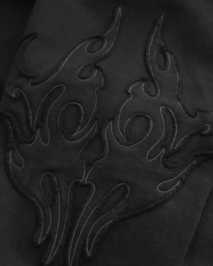 Kastenförmiger Kapuzenpullover mit Reißverschluss und Flammengrafik Kastenförmiger Kapuzenpullover mit Reißverschluss und Flammengrafik