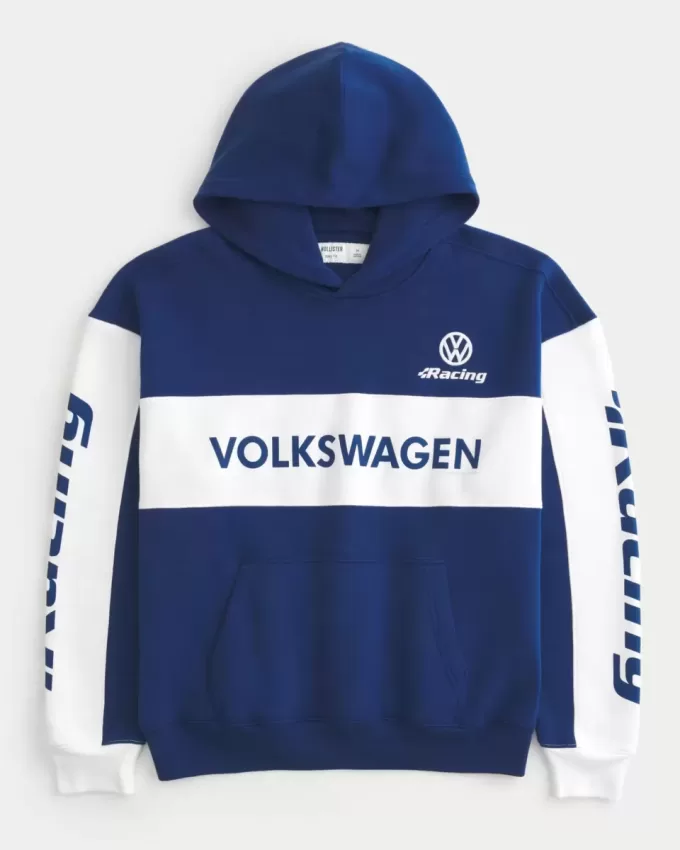 Kastenförmiger Kapuzenpullover mit Volkswagen Racing-Grafik Kastenförmiger Kapuzenpullover mit Volkswagen Racing-Grafik