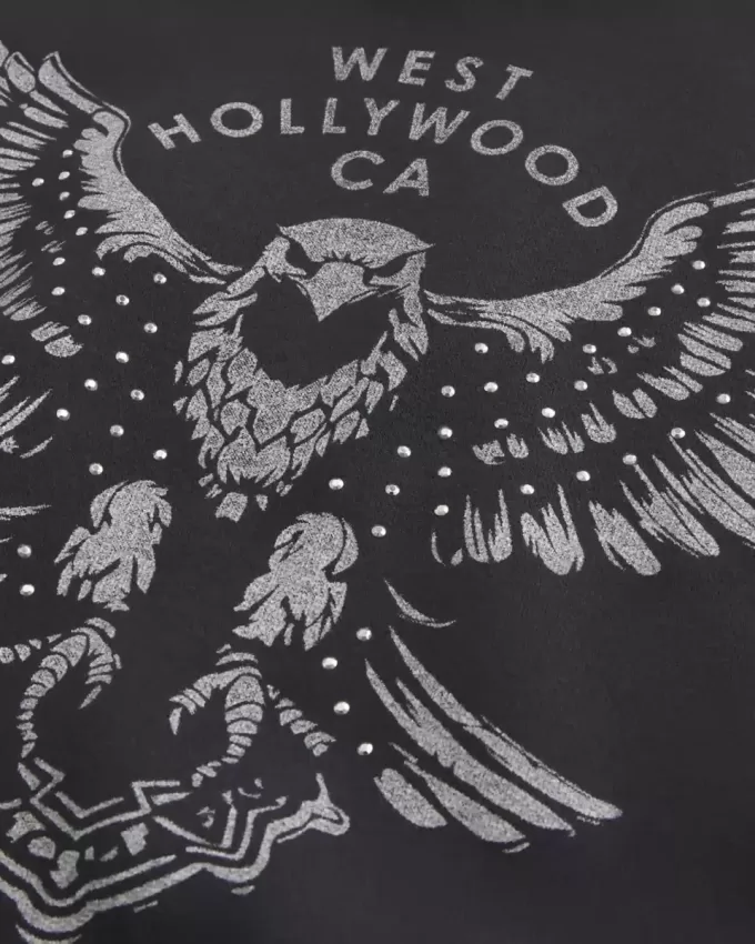 Kastenförmiger Kapuzenpullover mit West Hollywood-Grafik Kastenförmiger Kapuzenpullover mit West Hollywood-Grafik