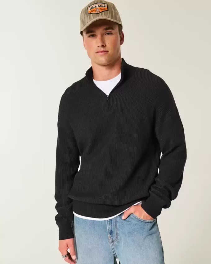 Kastenförmiger Pullover mit Viertelreißverschluss Kastenförmiger Pullover mit Viertelreißverschluss