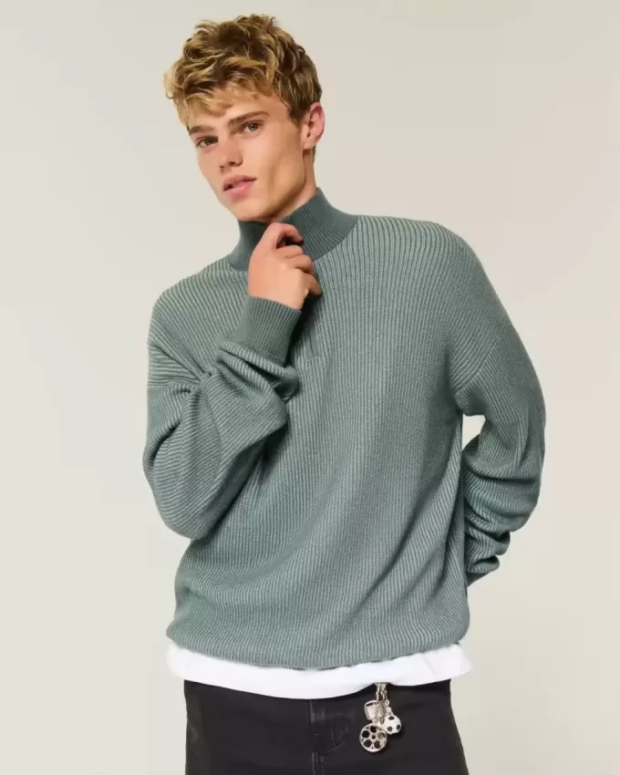 Kastenförmiger Pullover mit Viertelreißverschluss Kastenförmiger Pullover mit Viertelreißverschluss