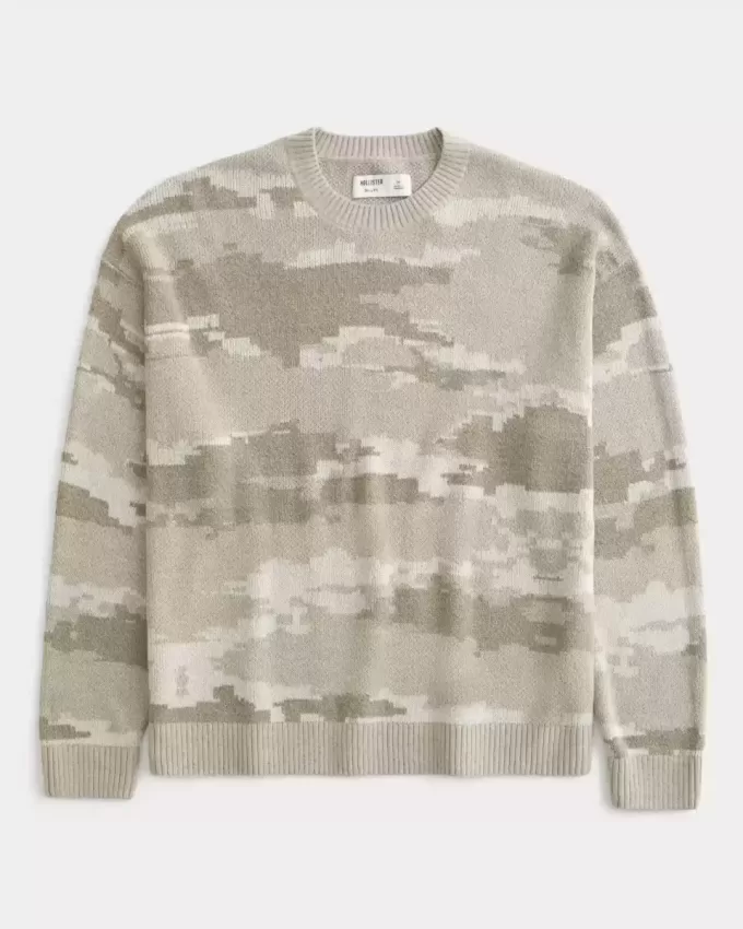 Kastenförmiger Rundhalspullover mit Camouflage-Muster Kastenförmiger Rundhalspullover mit Camouflage-Muster