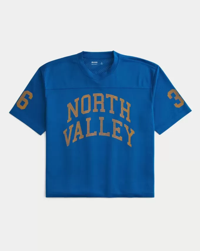 Kastenförmiges, kurzes Netztrikot mit North Valley-Grafik Kastenförmiges, kurzes Netztrikot mit North Valley-Grafik