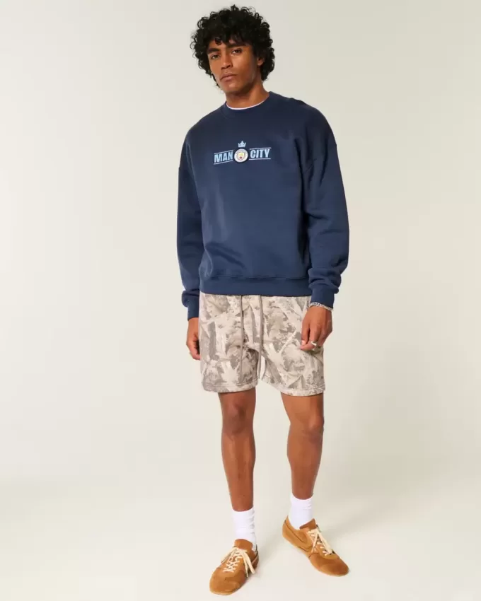 Kastenförmiges Manchester City FC-Sweatshirt mit Rundhalsausschnitt und Grafik Kastenförmiges Manchester City FC-Sweatshirt mit Rundhalsausschnitt und Grafik