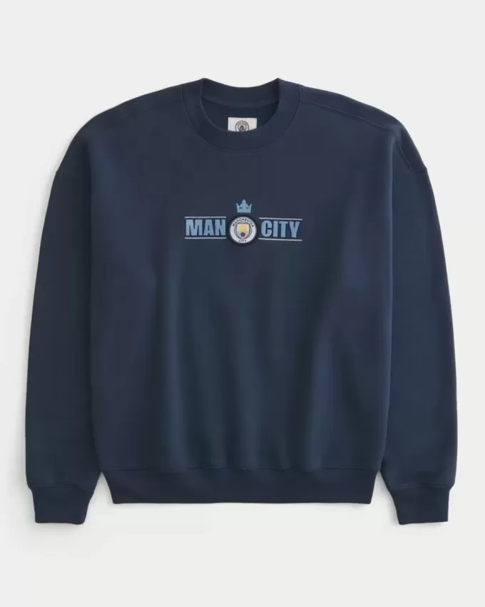 Kastenförmiges Manchester City FC-Sweatshirt mit Rundhalsausschnitt und Grafik Kastenförmiges Manchester City FC-Sweatshirt mit Rundhalsausschnitt und Grafik