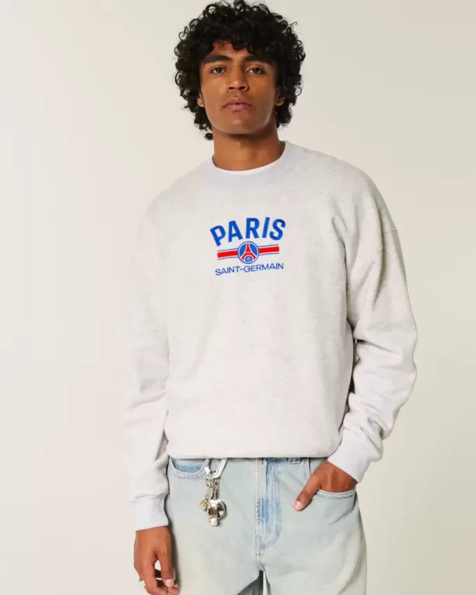 Kastenförmiges Rundhals-Sweatshirt mit Paris Saint-Germain-Grafik Kastenförmiges Rundhals-Sweatshirt mit Paris Saint-Germain-Grafik