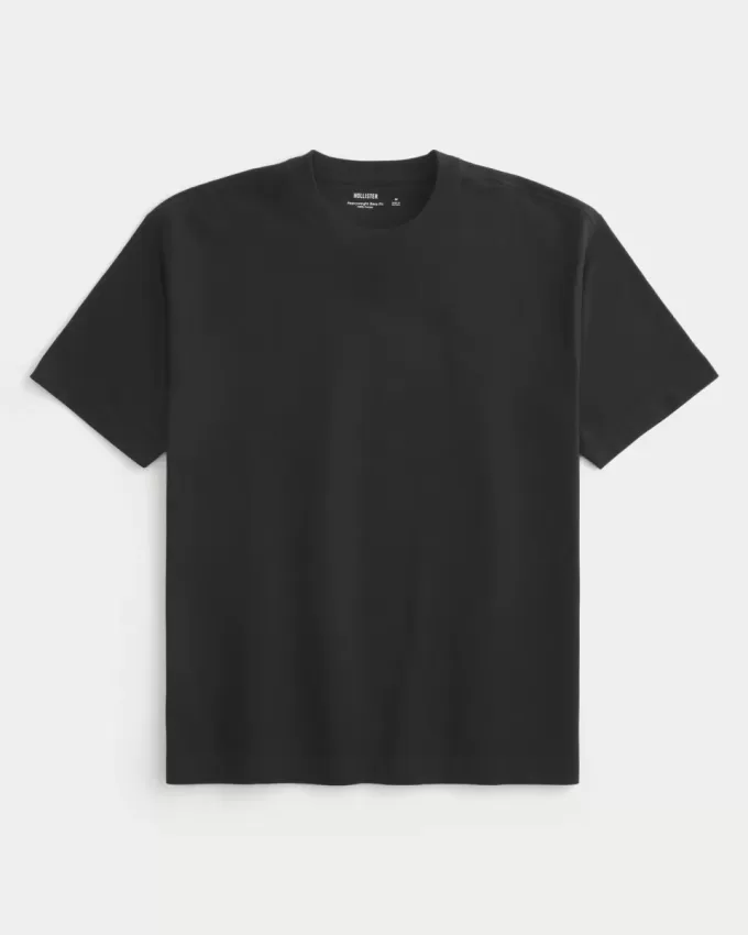 Kastenförmiges Rundhals-T-Shirt aus schwerer Baumwolle Kastenförmiges Rundhals-T-Shirt aus schwerer Baumwolle