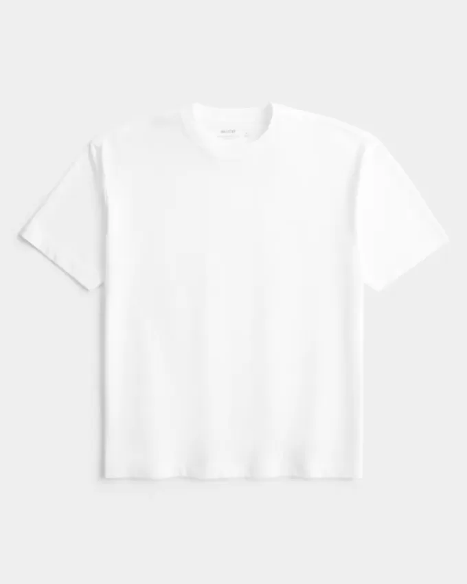 Kastenförmiges Rundhals-T-Shirt aus schwerer Baumwolle Kastenförmiges Rundhals-T-Shirt aus schwerer Baumwolle