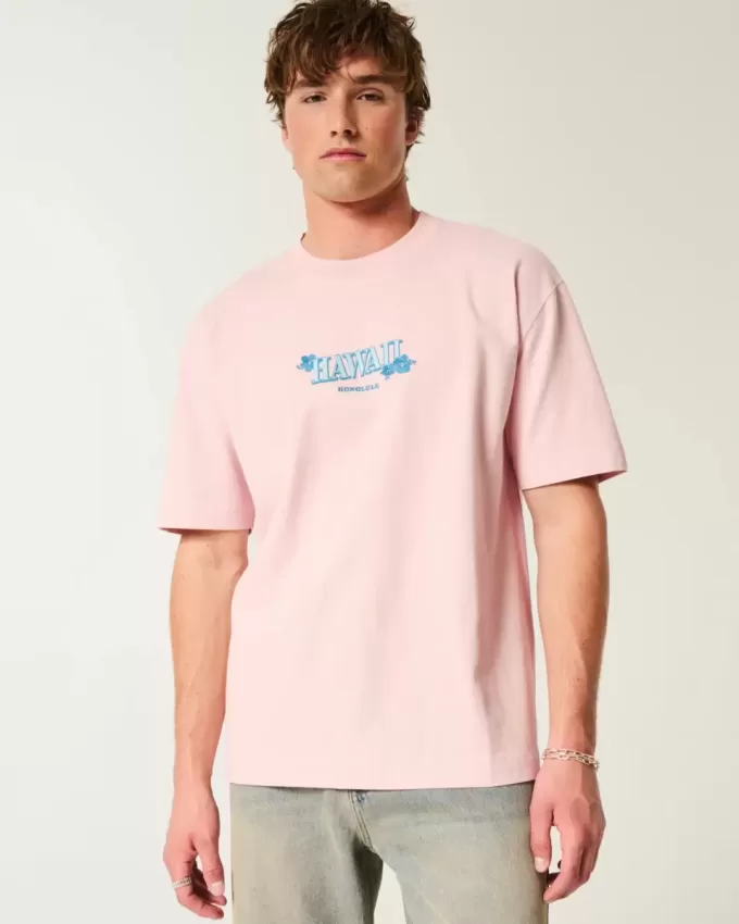 Kastenförmiges, schweres Hawaii-T-Shirt mit Grafik Kastenförmiges, schweres Hawaii-T-Shirt mit Grafik