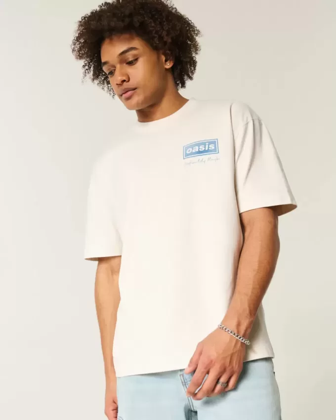 Kastenförmiges, schweres Oasis-T-Shirt mit Grafik Kastenförmiges, schweres Oasis-T-Shirt mit Grafik