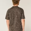 Kastenförmiges, schweres Rundhals-T-Shirt aus Baumwolle mit Leopardenmuster Kastenförmiges, schweres Rundhals-T-Shirt aus Baumwolle mit Leopardenmuster