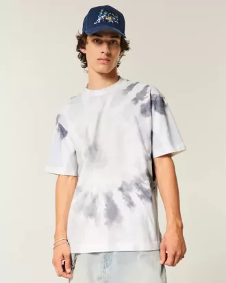 Kastenförmiges, schweres T-Shirt aus Batik-Baumwolle mit Rundhalsausschnitt