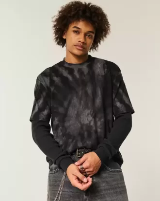 Kastenförmiges, schweres T-Shirt aus Batik-Baumwolle mit Rundhalsausschnitt