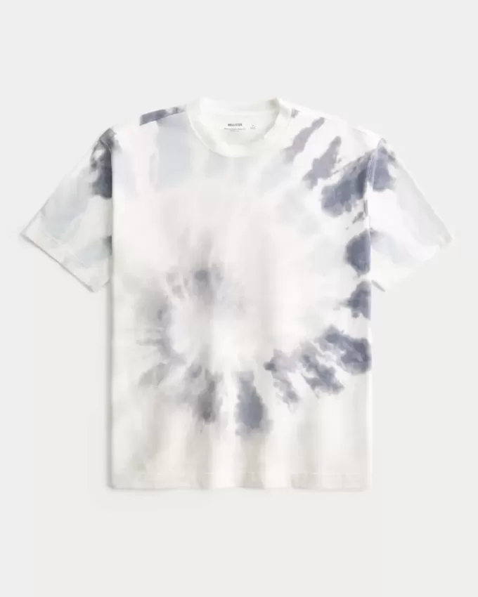 Kastenförmiges, schweres T-Shirt aus Batik-Baumwolle mit Rundhalsausschnitt Kastenförmiges, schweres T-Shirt aus Batik-Baumwolle mit Rundhalsausschnitt