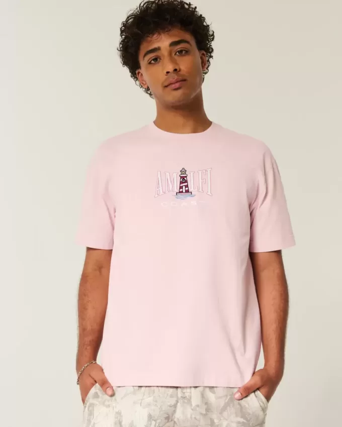 Kastenförmiges, schweres T-Shirt mit Amalfiküsten-Grafik Kastenförmiges, schweres T-Shirt mit Amalfiküsten-Grafik
