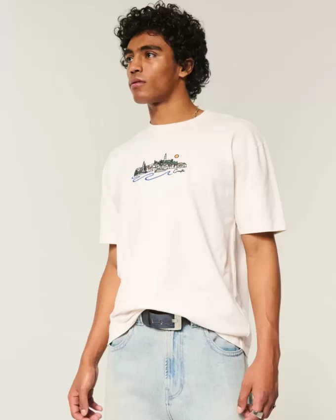 Kastenförmiges, schweres T-Shirt mit Kroatien-Grafik Kastenförmiges, schweres T-Shirt mit Kroatien-Grafik