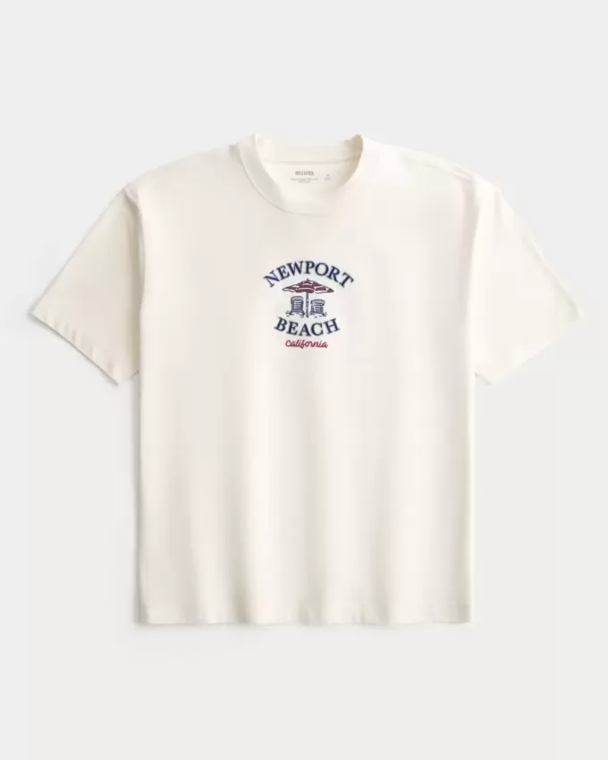 Kastenförmiges, schweres T-Shirt mit Newport Beach-Grafik Kastenförmiges, schweres T-Shirt mit Newport Beach-Grafik