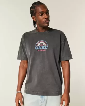 Kastenförmiges, schweres T-Shirt mit Oahu-Grafik