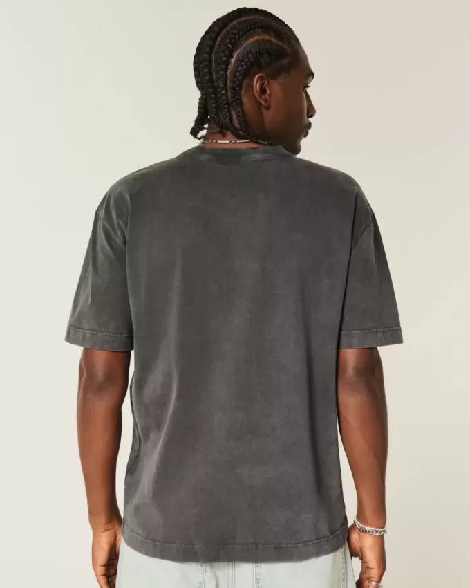Kastenförmiges, schweres T-Shirt mit Oahu-Grafik Kastenförmiges, schweres T-Shirt mit Oahu-Grafik