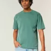 Kastenförmiges, schweres T-Shirt mit Rundhalsausschnitt aus gewaschener Baumwolle Kastenförmiges, schweres T-Shirt mit Rundhalsausschnitt aus gewaschener Baumwolle