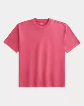 Kastenförmiges, schweres T-Shirt mit Rundhalsausschnitt aus gewaschener Baumwolle Kastenförmiges, schweres T-Shirt mit Rundhalsausschnitt aus gewaschener Baumwolle
