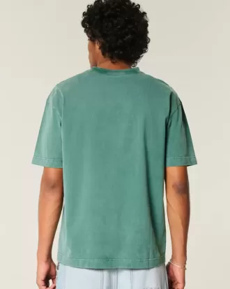 Kastenförmiges, schweres T-Shirt mit Rundhalsausschnitt aus gewaschener Baumwolle Kastenförmiges, schweres T-Shirt mit Rundhalsausschnitt aus gewaschener Baumwolle