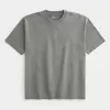 Kastenförmiges, schweres T-Shirt mit Rundhalsausschnitt aus gewaschener Baumwolle Kastenförmiges, schweres T-Shirt mit Rundhalsausschnitt aus gewaschener Baumwolle