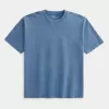Kastenförmiges, schweres T-Shirt mit Rundhalsausschnitt aus gewaschener Baumwolle Kastenförmiges, schweres T-Shirt mit Rundhalsausschnitt aus gewaschener Baumwolle