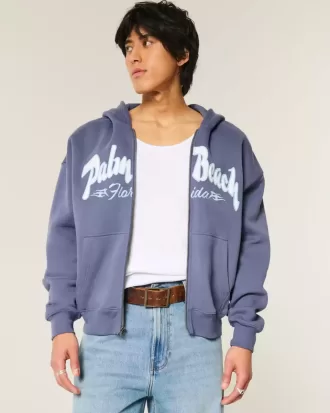 Kastenförmiges Sweatshirt mit Palm Beach-Grafik und Reißverschluss