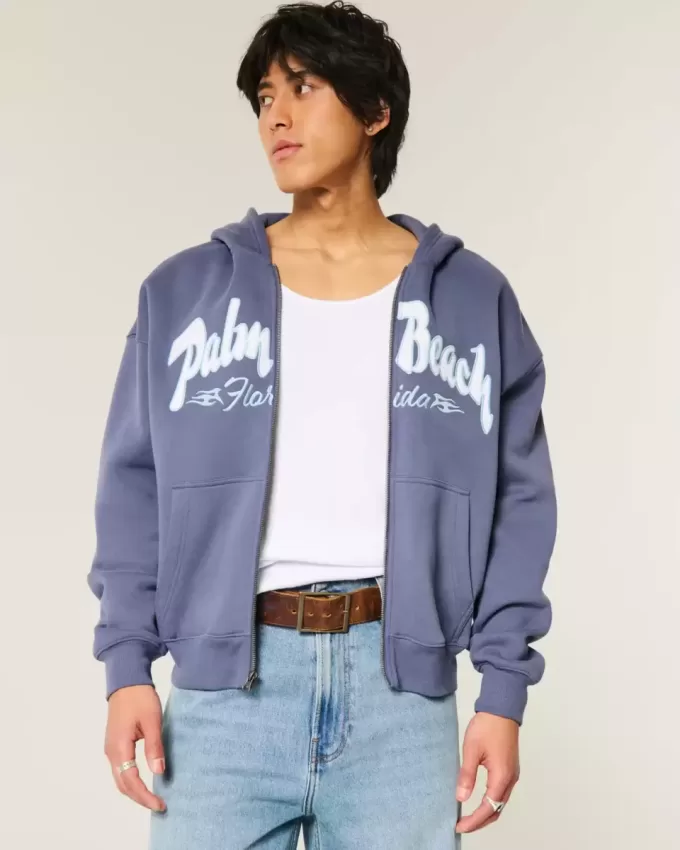 Kastenförmiges Sweatshirt mit Palm Beach-Grafik und Reißverschluss