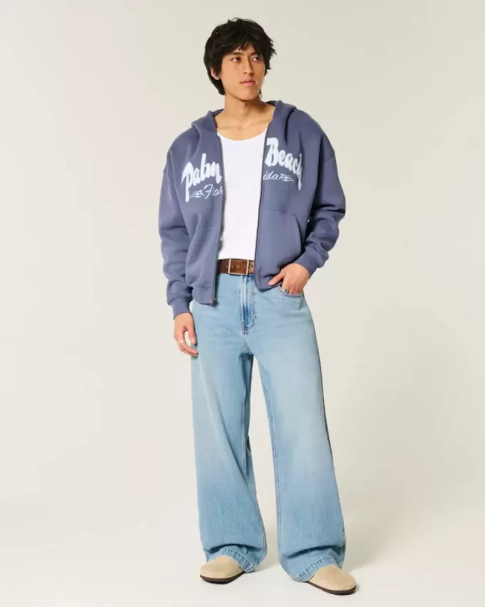 Kastenförmiges Sweatshirt mit Palm Beach-Grafik und Reißverschluss
