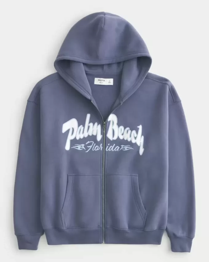 Kastenförmiges Sweatshirt mit Palm Beach-Grafik und Reißverschluss