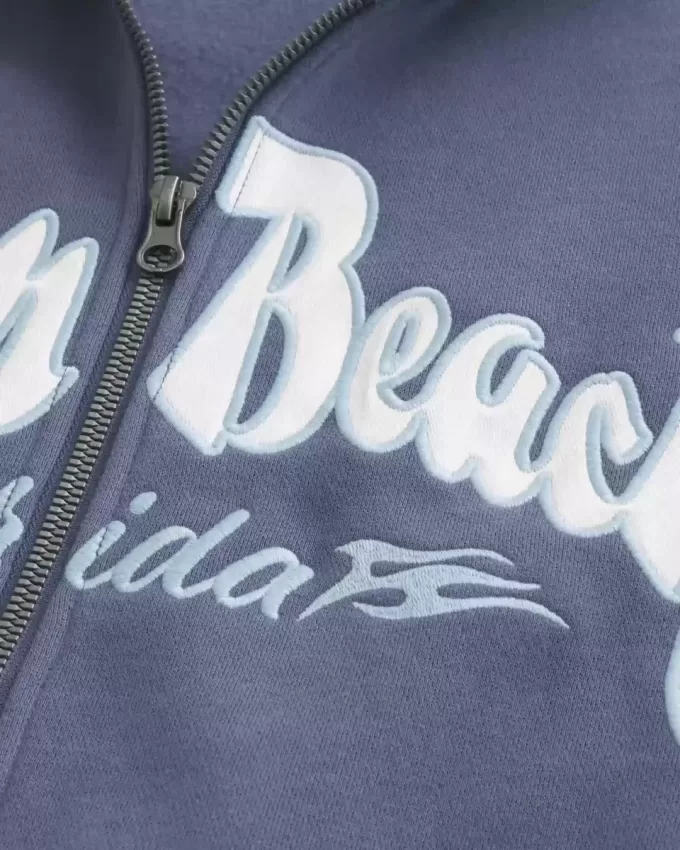 Kastenförmiges Sweatshirt mit Palm Beach-Grafik und Reißverschluss