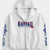 Kastenförmiges Sweatshirt mit Reißverschluss und Hawaii-Grafik Kastenförmiges Sweatshirt mit Reißverschluss und Hawaii-Grafik