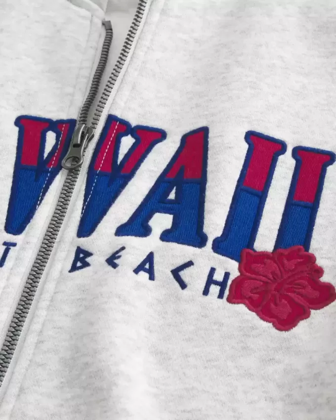Kastenförmiges Sweatshirt mit Reißverschluss und Hawaii-Grafik Kastenförmiges Sweatshirt mit Reißverschluss und Hawaii-Grafik