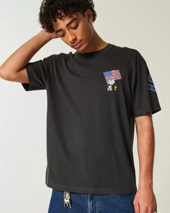 Kastenförmiges T-Shirt mit Snoopy USA-Grafik Kastenförmiges T-Shirt mit Snoopy USA-Grafik