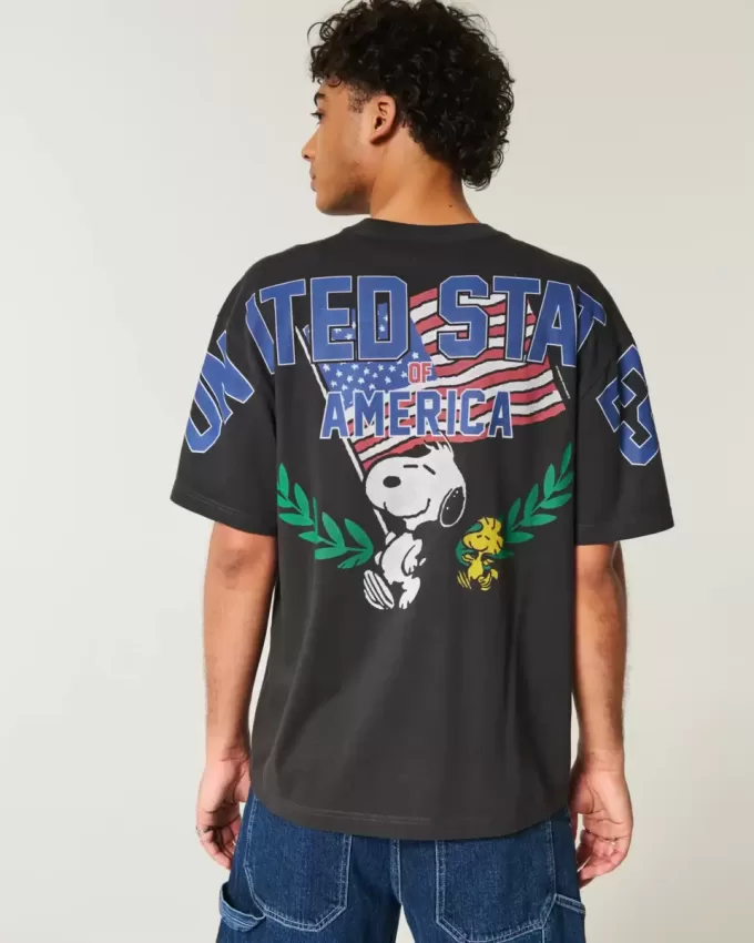 Kastenförmiges T-Shirt mit Snoopy USA-Grafik Kastenförmiges T-Shirt mit Snoopy USA-Grafik