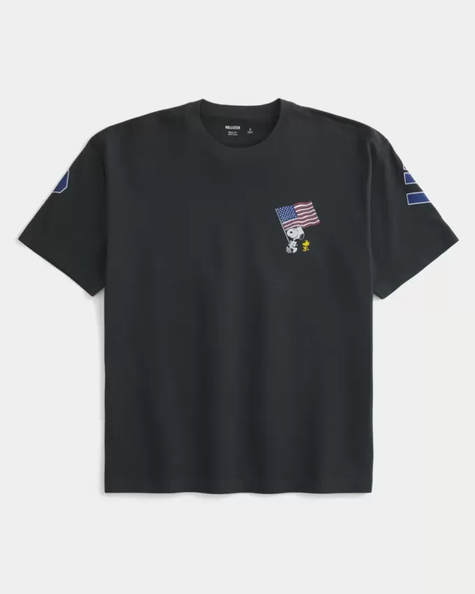 Kastenförmiges T-Shirt mit Snoopy USA-Grafik Kastenförmiges T-Shirt mit Snoopy USA-Grafik